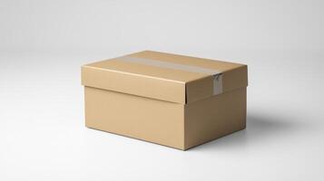 Closed Brown Cardboard Box On White Background photo