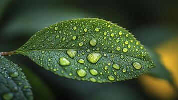 Macro Shot of Water Droplets on Green Leaf photo