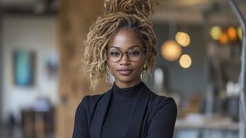 Confident Woman Portrait In Workspace photo