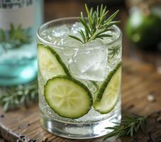 Refreshing Cucumber Rosemary Gin Cocktail with Lime Garnish photo