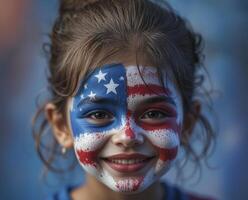 Smiling Child with Flag Face Paint Portrait photo