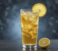 Iced Tea with Lemon in Tall Glass photo