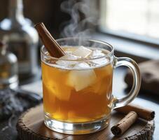 Warm Beverage with Cinnamon in a Clear Mug photo