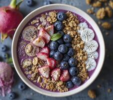 Smoothie Bowl with Fruits and Granola photo