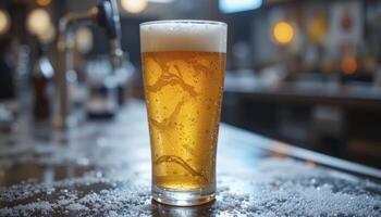 Cold Beer in Glass on Bar Counter photo