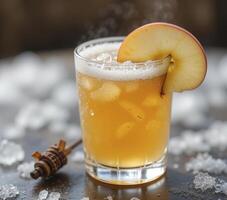 Refreshing Fruit Cocktail with Ice and Fruit Garnish photo