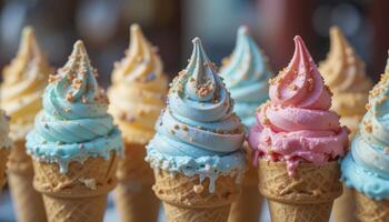 Colorful Ice Cream Cones With Sprinkles photo