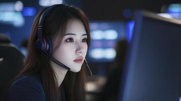 Focused Young Woman Working at a Computer photo