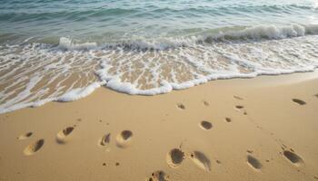 Tranquil Beach Scene Golden Sand and Gentle Ocean Waves photo