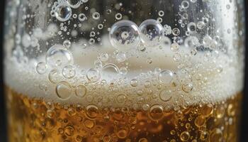 Amber Liquid With Numerous Bubbles Close Up photo