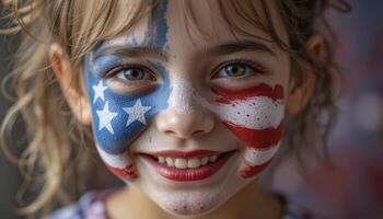 Smiling Young Person with National Flag Face Paint Close Up Portrait photo