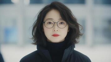 Close Up Portrait of a Young Person in Winter photo