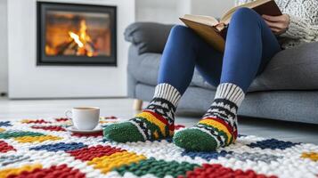 Person Relaxing Near a Fireplace photo
