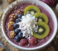 Colorful Smoothie Bowl with Fruit Toppings photo