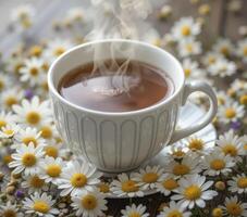 Herbal Tea with Flowers on Rustic Wood photo