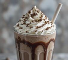 Chocolate Milkshake with Whipped Cream and Chocolate Drizzle photo