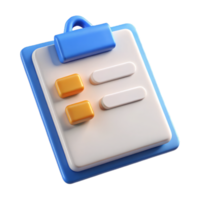 Blue and White Clipboard with Papers and Clip for Tasks Notes and Organization, 3d clipboard task management isolated on transparent background. Cartoon style icon. png