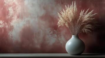 Dried Pampas Grass in a Neutral Vase Against a Textured Wall in Modern Interior Decor photo