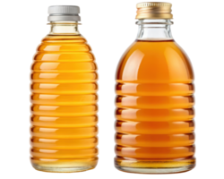 Two transparent ribbed bottles with honey on a transparent background png