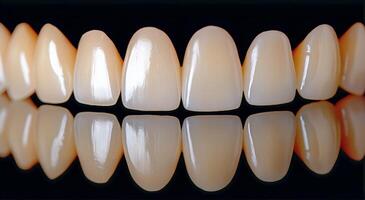 Detailed View of Dental Prosthetics Aligned for a Perfect Smile photo