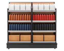Retail display featuring assorted beverage containers on a transparent background png