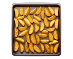 Crispy golden potato wedges ready for serving on a transparent background png