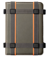 Gray textured tablet case with sleek orange and black straps on a transparent background png