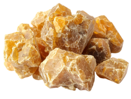 Pile of Amber Brown Sugar Crystals on Transparent Background Close Up Still Life with Shallow Depth of Field and Warm Lighting for Sweet Food Concepts High Angle Shot Studio Shot Isolated Image With png