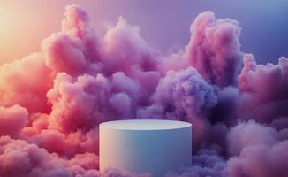 Colorful Smoke Enveloping a Circular Platform in Artistic Light Display photo
