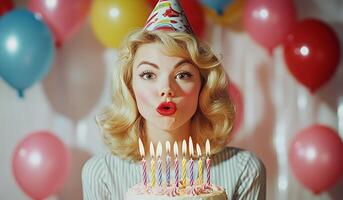 Celebrating a Birthday With a Joyful Woman and Colorful Balloons in a Festive Atmosphere photo