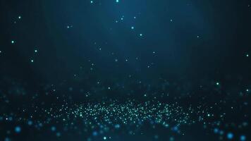 Blue particles twirling on the ground and flying in the air with light rays at the top left, horizontal composition. Standard speed. Loop animation footage for graphic design. video