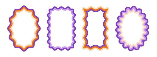 Retro wavy pattern frame set. Scalloped ellipse and rectangle border collection. Wavy edge shapes in 80s style for decoration, text box, copy space, poster, banner. Vintage wiggly element pack. vector