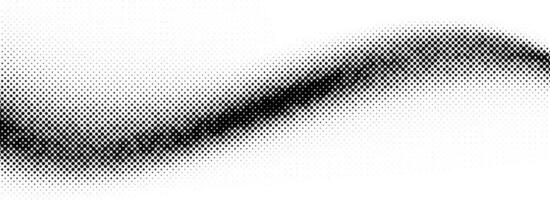 Black halftone wave background. Dotted curved flow wallpaper. Abstract grain fluid backdrop texture. Grit pop art swoosh element for poster, banner, overlay, template, brochure, flyer, leaflet vector