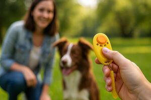 Training a Dog With Positive Reinforcement in a Sunny Park Setting photo