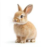 Cute Brown Rabbit Sitting on a Light Background During Daylight Hours in a Playful Pose photo