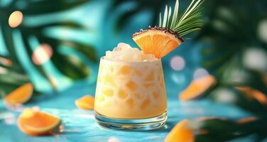 Refreshing Tropical Drink Garnished With Orange and Pineapple in a Vibrant Setting photo