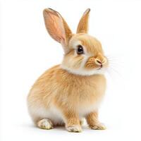 Cute Fluffy Rabbit Sitting and Looking Curiously With Its Ears Perked up in Bright Surroundings photo