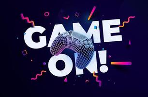 Wireframe mesh Gaming Controller Design with Play Now Message on Dark Background. Ideal for Game Promotions, Streaming Graphics, Event Posters, and Digital Entertainment. Illustration. vector