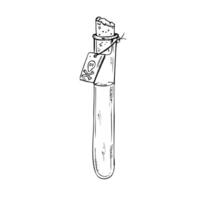 Glass potion bottle with cork and death symbol. Hand painted linear wizard halloween illustration. Graphic magic monochrome sketch isolated on background. For designers, prints, logo, icon vector