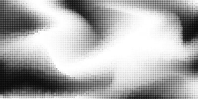 Abstract halftone wave horizontal background. Black and white fluid halftone pixelated backdrop. Grit dots texture. Halfton dots overlay for posters, cover, presentation vector