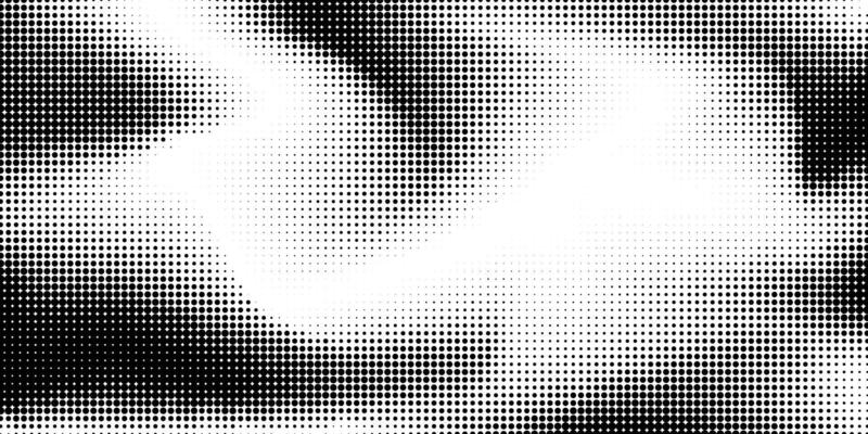Abstract halftone wave horizontal background. Black and white fluid halftone pixelated backdrop. Grit dots texture. Halfton dots overlay for posters, cover, presentation