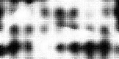 Black and white halftone waves background. Fluid halftone pixelated backdrop. Grit dots texture. Halfton dots overlay for posters, cover, presentation vector