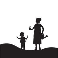 Silhouette of Mother and Son Illustration on White Background vector
