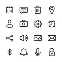 A set of icons for a calendar, camera, clock, and other items vector