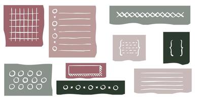 Crayon style grid patterns and lined stripe elements for hand crafted paper and collage use vector