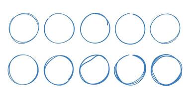 Hand drawn circle element set, blue line frame collection vector