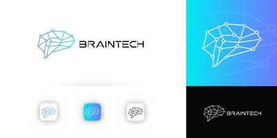 Line Technology Logo With Abstract Brain Shape Made Of Network Connections For Tech, AI, Neural Network, Innovation, Science, IT Company, Startup, Digital Branding Design. Illustration vector