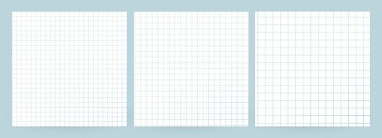 Blank Grid Paper Background Set With Blue Lines For Math, School, Notes, Design Projects. Clean Empty Template Collection On Light Background. Illustration. vector