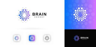Dotted Energy Logo With Abstract Brain Shape Made Of Circular Dots In Blue Gradient For Technology, AI, Science, Innovation, Startup, Medical, Wellness, Branding Design. Illustration vector