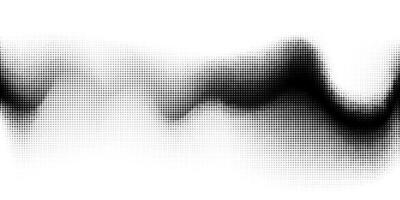 Abstract Black Halftone Curly Wave Isolated on White Background. Modern wave pattern with flowing dotted texture and fade shadows. Perfect for posters, branding, web, print vector